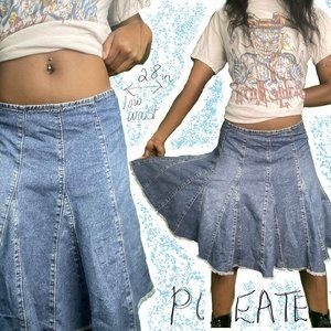 Pleated Denim Midi Skirt